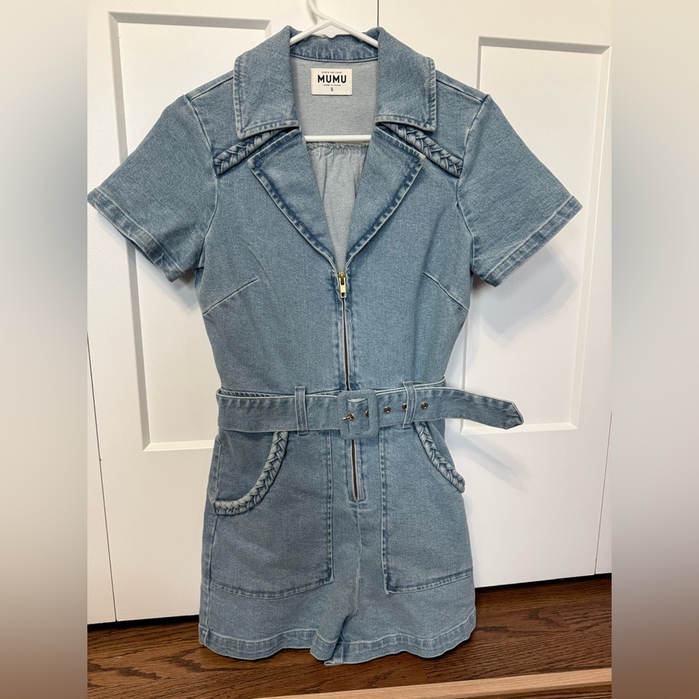 Show Me Your MuMu Light Blue Denim Jumpsuit Romper